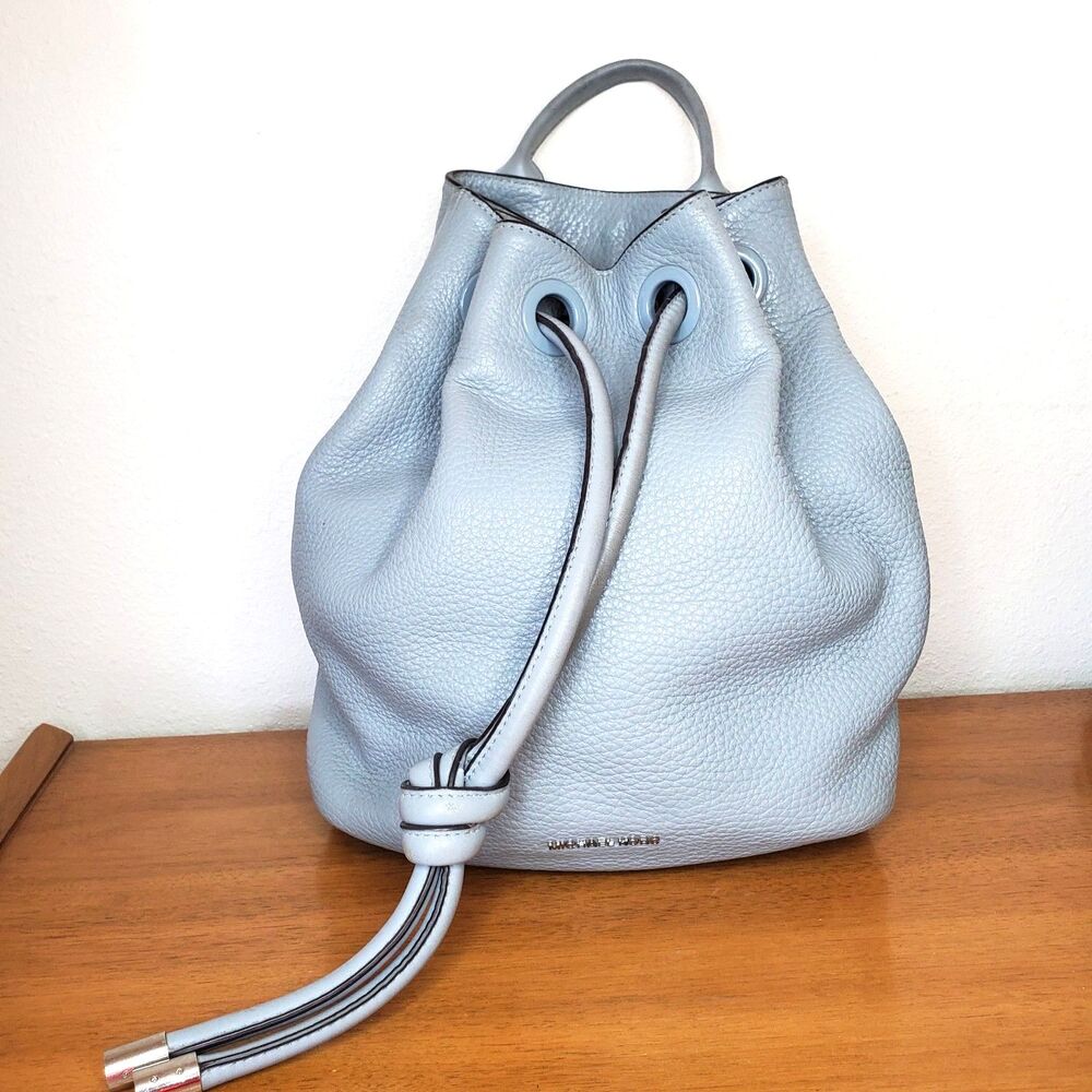 Michael Kors Dalia Drawstring Backpack Powder Blue Pebbled Leather Bag Travel